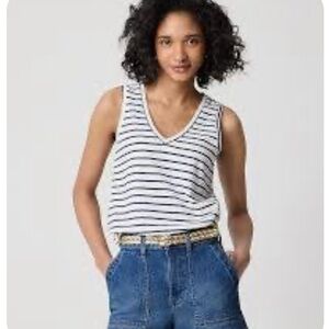 J. Crew Black and White Striped Tank Top